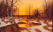 Edward Rosenberg Solnedgang i vinterlandskap Germany oil painting artist